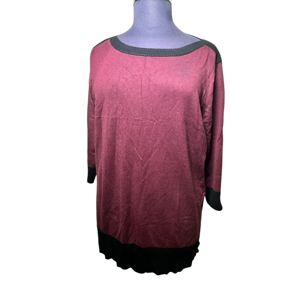 Cable & Gauge Plus‎ Size 2X Maroon w/ Black Trim Sweater Women Top Boat Neck